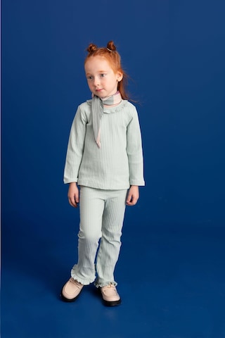 Kız Çocuk Fırfır Detaylı Fitilli Alt Üst Takım 3-4 Yaş 8-9 Yaş Yeşil