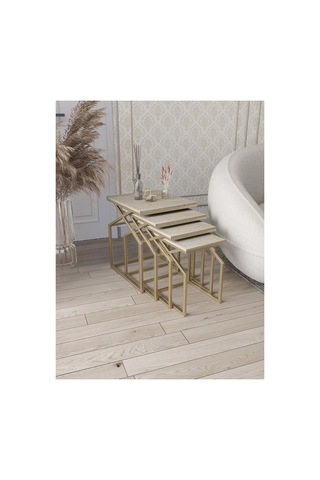 Uygar Zigon Sehpa Yan Sehpa Metal Sehpa Mat Gold Metal - Traverten Desen Mdf Membran Kaplama Gold-traverten