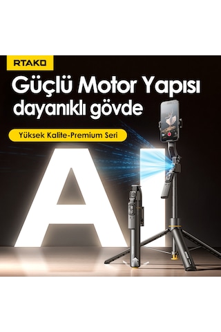 360 Motorlu Aı Yüz Takipli Selfie Stick Tripod Bluetooth Kumandalı Şarjlı Telefon Tutucu