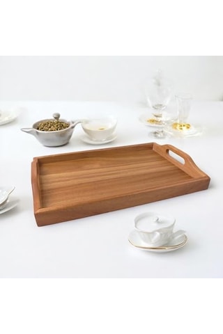 Akasya Ağacından Dikdörtgen Sunum Tepsi, Ahşap Çay, Kahve Ve Servis Tepsisi 33x22x5cm 15cm