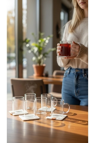 Bymyhand Borosilikat Isıya Ateşe Dayanıklı Termisil Kulplu Çay Bardağı Kahve Bardağı 6'lı Set 200 Ml Şeffaf
