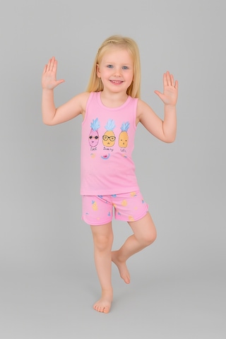 Kız Çocuk 3'lü %100 Pamuklu 1-2-3 Yaş Pijama Takımı Model:129 Çok Renkli