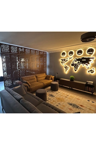 Lazer Kesim Sarkıt Paravan, Ahşap Separatör, Oda Bölücü 4'lü Panel Levha Modern Model