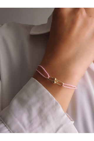 Tiffany Model Deri İpli El Yapımı Gold Pembe Renkli Bileklik Pembe