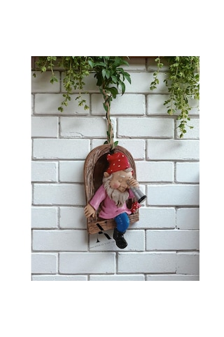 1 Adet Dekoratif Duvar Ve Bahçe Süsü Dürbünlü Cüce Kırmızı Şapka