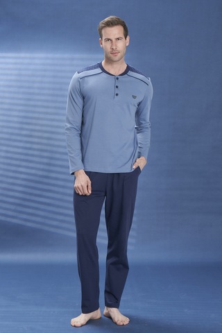 Erkek Penye Uzun Kol Pijama Takımı 2111 İndigo01 İndigo01
