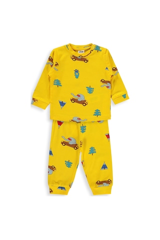 Civil Baby Arabalı Ve Filli 6-18 Ay Pijama Takımı - Sarı Koyu Sarı