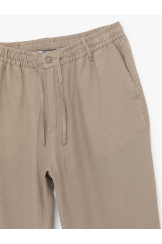 Koton Beli Bağcıklı Düğmeli Keten Pantolon Vizon 5sam40193hw