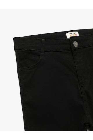 Koton Cepli Düğme Detaylı Düz Paça Pamuklu Pantolon Siyah 6wkg40017aw Siyah