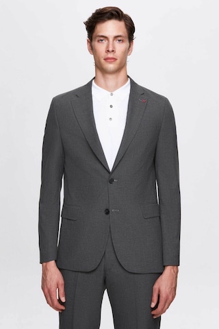 D's Damat Slim Fit Gri Düz Likralı Esnek Mono Yaka Çift Yırtmaçlı Astarlı Takim Elbise Gri