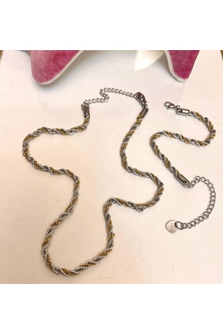 Çelik Burgu Arası Zincir Model Unisex Kolye Bileklik Set 3mm