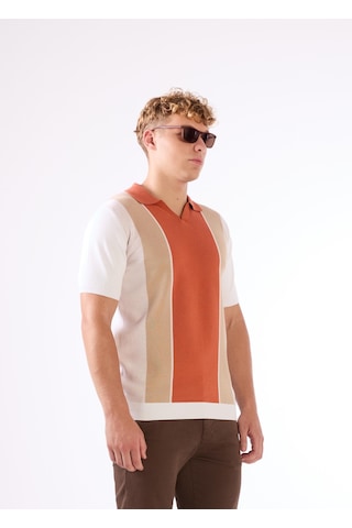 Dufy Kiremit Blok Desen Erkek Triko - Slim Fit KIREMIT