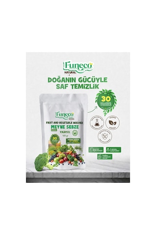 Natural Meyve & Sebze Yıkayıcı 100g 30 Kullanımlık - Bitki Ve Mineral Bazlı Temizleyici Toz Beyaz