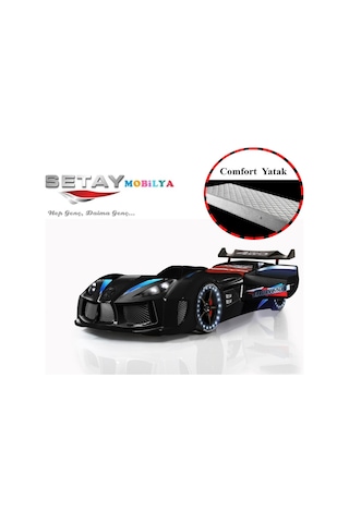 Setaymobilya Arabalı Yatak Audi V7 Full Ledli+Ortopedik Yatak , Siyah