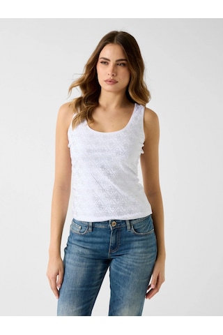 Guess Kolsuz Tamamı 4g Logolu Kadın Beyaz Bluz W6gp10k2932-g011 Beyaz