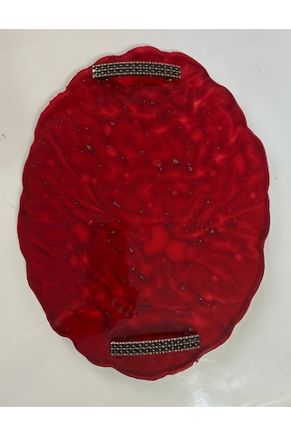 Epoksi Reçine Tepsi - Kırmızı Desenli - Ebat 24 Cm X 34 Cm Çok Renkli