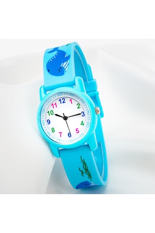 Şık Mavi Renk Silikon Kordonlu Yunus Balığı Figürlü Çocuk Saat