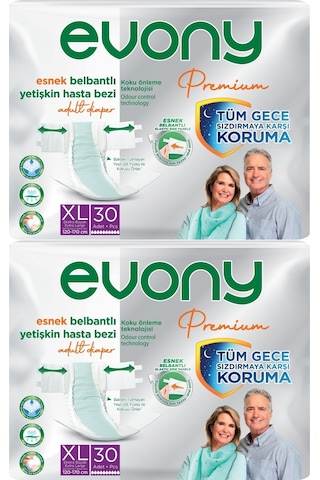 Evony Premium 10 Damla Yetişkin Bel Bantlı Tekstil Yüzey Hasta Bezi 2 x 30 Adet