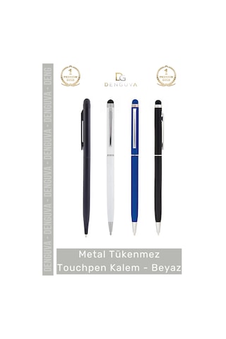 Kalem Kurumsal Promosyon Lazer Baskı Metal Gövde Dokunmatik Şık Tükenmez Touchpen Kalem Beyaz Çok Renkli