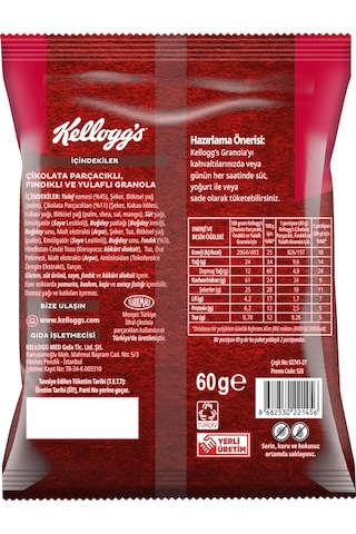Kellogg's Çikolata Parçacıklı&fındıklı Granola 60 Gr
