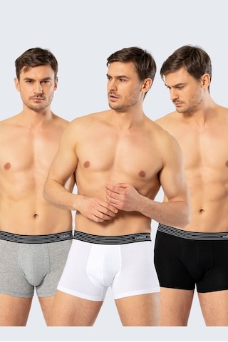 Cacharel 1320 Üçlü Boxer - Beyaz/Siyah/Gri Melanj Beyaz
