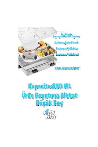 Vagonlife Büyük Ebat 850 Ml Paslanmaz Çelik Tek Kat Dört Bölmeli Çorba Kaseli Lunch Box Yeni Nesil Sefer Tası -fflbox50433 Yeşil