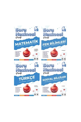 Nartest Yayınları 6. Sınıf Prestij Matematik, Fen Bilimleri, Türkçe, Sosyal Bilgiler Soru Hazinesi 4 Kitap