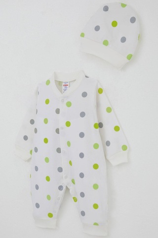 Breeze Erkek Bebek Tulum Büyük Renkli Puantiyeli 0-6 Ay, Ekru Ekru