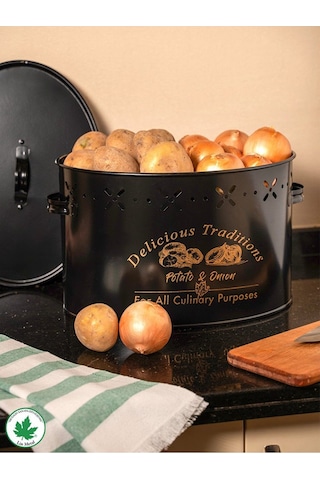 Lin Metal Büyük Boy Bölmeli Lüx Metal Patates Soğan Kovası - Siyah