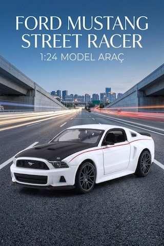 Maisto Lisanslı Metal Ford Mustang Street Racer 2014 1:24 Kapıları Açılabilir Oyuncak Model Araba Beyaz