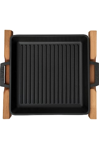 Lava Döküm Izgara Tava Metal Kulplu Ahşap Standlı 26 x 26CM