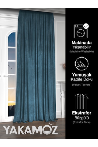 Yakamoz Kadife Görünüm Güvercin Mavisi Ada Fon Perde Ekstraforlu Velvet Touch Serisi Güvercin Mavisi
