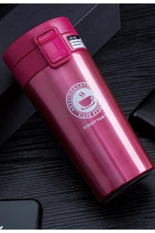12 Saate Kadar Sıcak Soğuk Tutma Filtreli Çift Katmanlı Pembe Mug Termos Sus 304 380 Ml Gri - Siyah