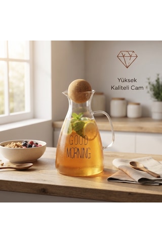 Zvnm Yuvarlak Mantar Kapaklı Sürahi - 1500 Ml - Yüksek Kaliteli Cam Zcv12