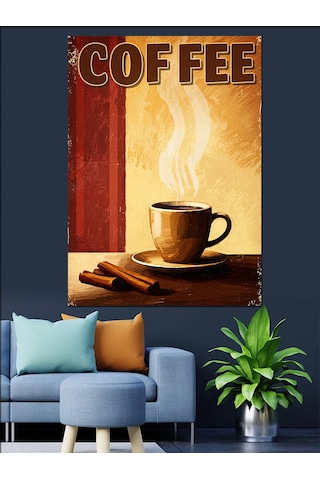 "coffee" Retro Kahve Posteri Dekoratif Kanvas - Mdf Ahşap Tablo