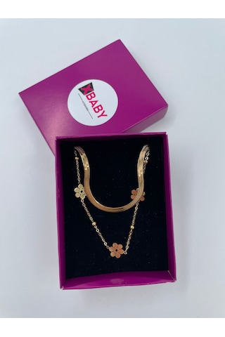 Xbaby İkili Yonca Çiçekli Çelik Gold Kolye Gold