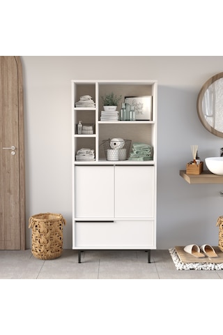 Yurudesign Ocean Banyo Dolabı Çok Amaçlı Dolap 3 Kapaklı Metal Ayaklı Beyaz On9C-W Beyaz
