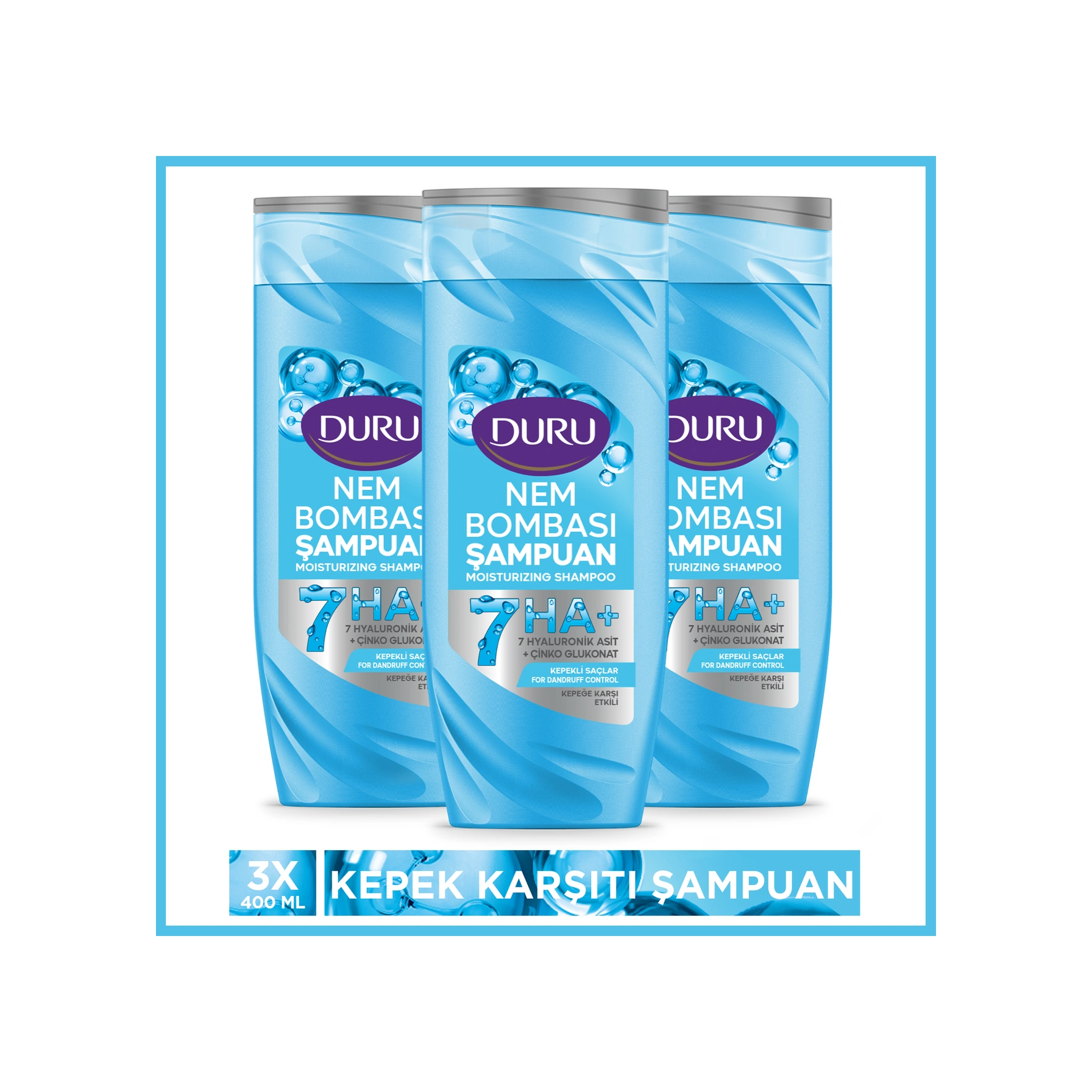 Duru Nem Bombası Kepekli Saçlar İçin Kepeğe Karşı Etkili Şampuan 3x400 Ml Kepekli