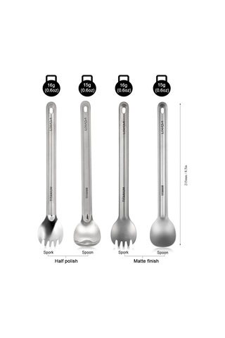 Lixada Ultralight Titanyum Uzun Saplı Kaşık Ve Spork Çatal Seti Taşınabilir Açık Yemek Kaşığı Gri