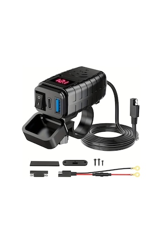 Boatshop1 Pd3.0 Hızlı Şarj Red Light Motosiklet Gidon Telefon Şarj Cihazı 12v 36v Bisikletler İçin Sae Usb Adaptör Voltaj Metre Aşırı Akım Korumalı