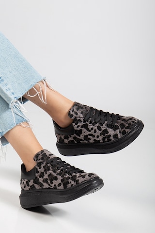 Erceka Günlük Spor Ayakkabı Kadın Sneaker Bağcıklı Leopar Siyah-beyaz-kahverengi Siyah / Leopar