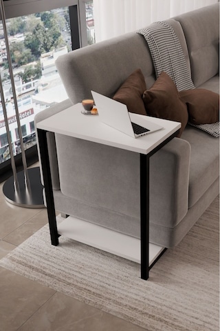 Steel Design Modern Yan Sehpa Alt Raflı Servis Sehpası C Sehpa