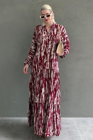 Madmext Bordo Desenli Önü Düğmeli Uzun Kollu Elbise Mg2398 Bordo