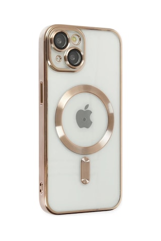 Apple iPhone Uyumlu 14 Plus İçin Kılıf Kamera Lens Korumalı M-safe Destekleyen Şeffaf Silikon Kross Kapak Gold