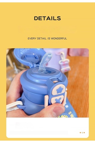 Tuomeng Karikatür Sevimli Çocuk Termos Bardak Açık Taşınabilir Öğrenci Anti-sonbahar Bebek Su Bardağı Gök Mavisi