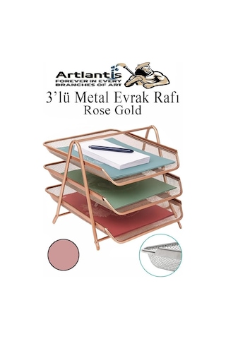 Metal Evrak Rafı 3 Lü 1 Paket Masa Üstü A4 Dosya Düzenleyici Kağıt Tepsisi Metal Fileli Üç Katlı Hareketli Per