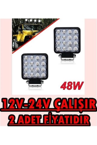 16 Ledli Off Road Çalışma Lambası Kare 12v-24v (2 Adet)