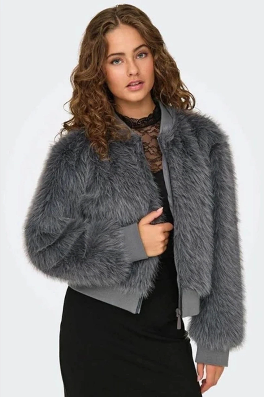 Only Onlmanny Faux Fur Bomber Gri Kadın Mont 15322405 Gri