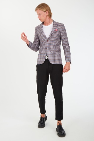 Sposo 5138 Dar Kalıp Kare Desenli Bordo Erkek Blazer Ceket Bordo
