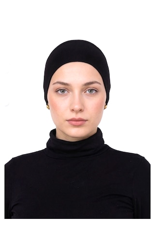Alivascarf Geçmeli Siyah Bone Önü Dikişsiz Kaymaz Lastikli Kadın Tesettür Pratik Geçme İç Bone